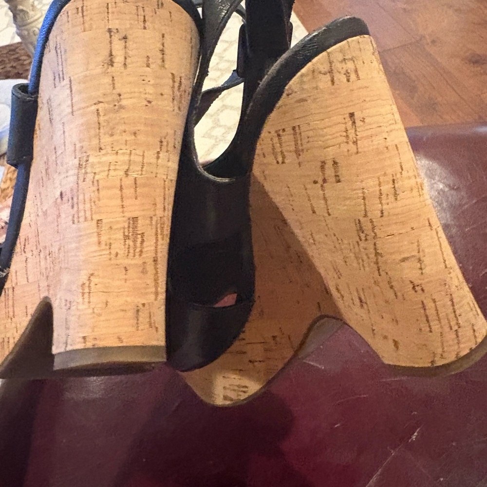 Franco Sarto Black Cork Wedge Sandals